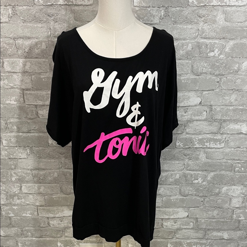 Torrid Black Gym & Tonic Tee with White and Pink Print